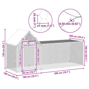 Chicken Coop 32.8'x6.6'x6.6'Galvanized Steel