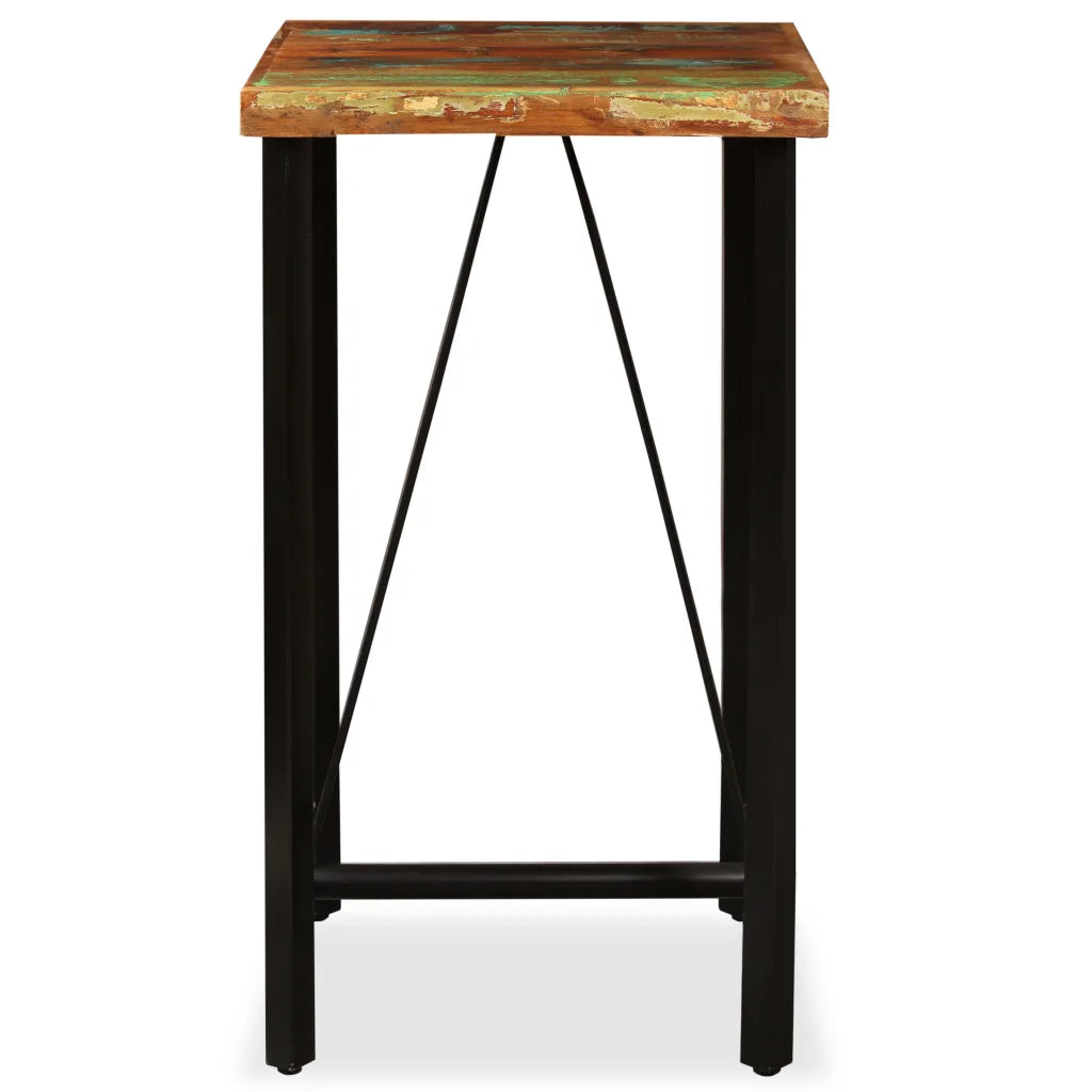 Bar Set 3 Pieces Solid Reclaimed Wood, Genuine Leather &amp; Canvas