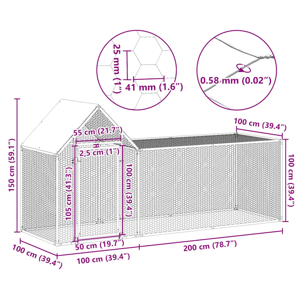 Chicken Coop 32.8'x6.6'x6.6'Galvanized Steel