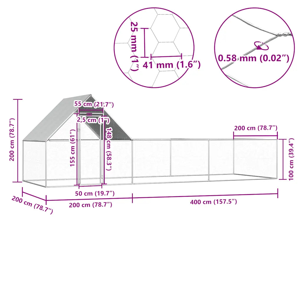 Chicken Coop 32.8'x6.6'x6.6'Galvanized Steel
