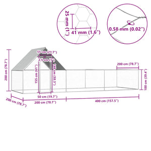 Chicken Coop 32.8'x6.6'x6.6'Galvanized Steel