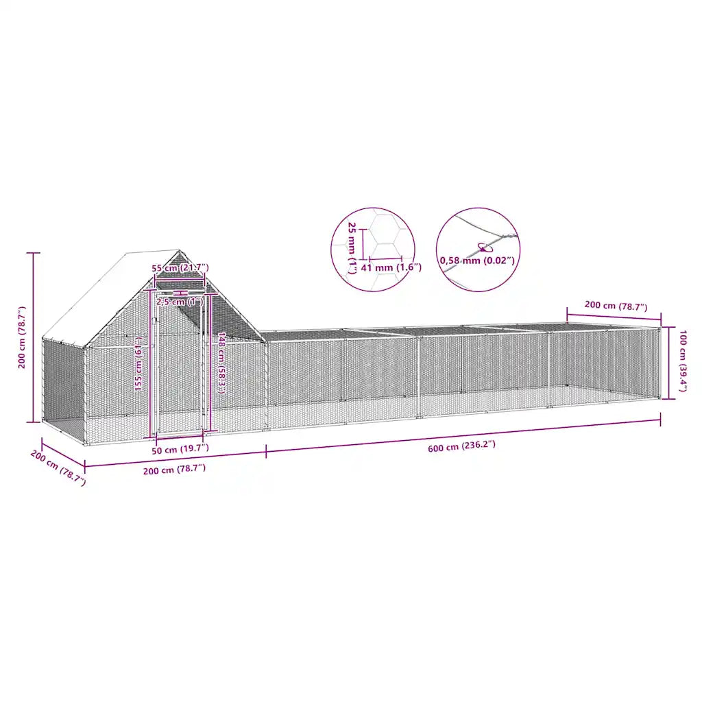 Chicken Coop 32.8'x6.6'x6.6'Galvanized Steel