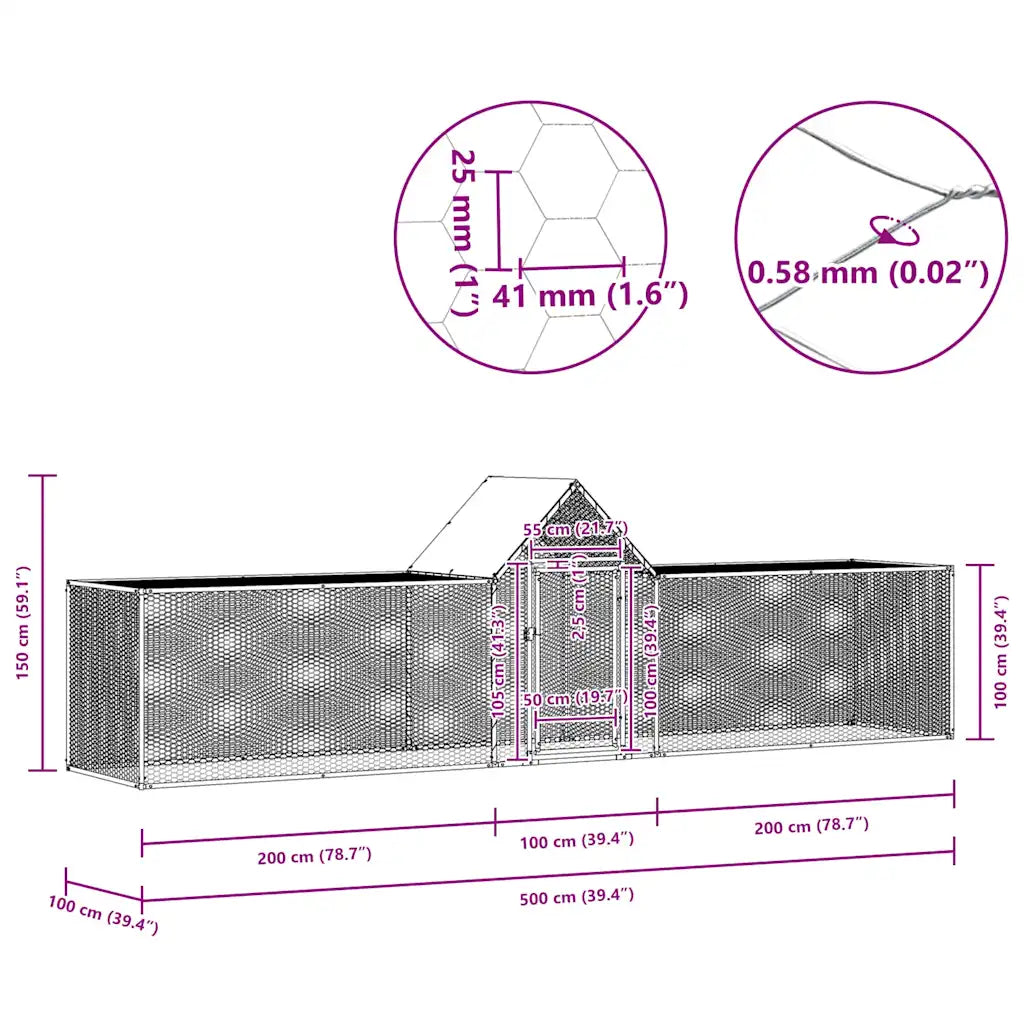 Chicken Coop 32.8'x6.6'x6.6'Galvanized Steel