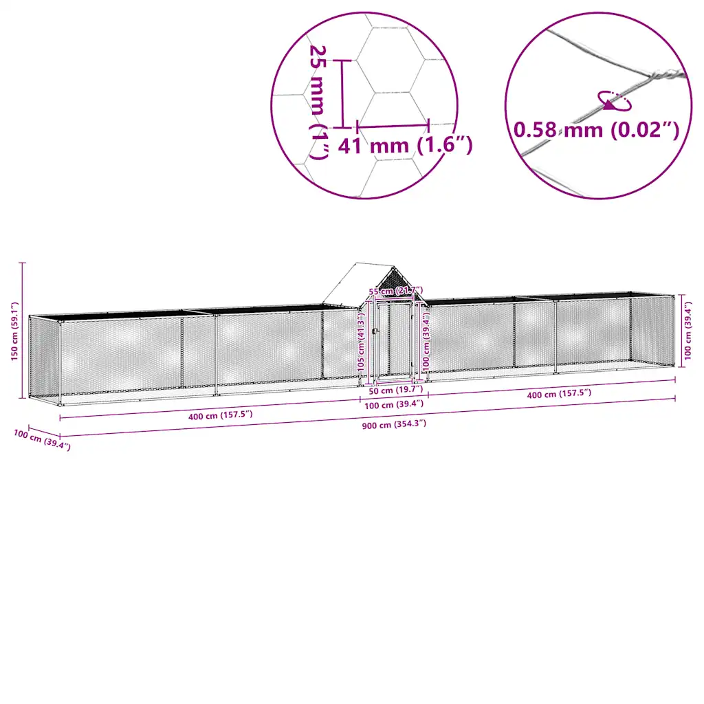 Chicken Coop 32.8'x6.6'x6.6'Galvanized Steel