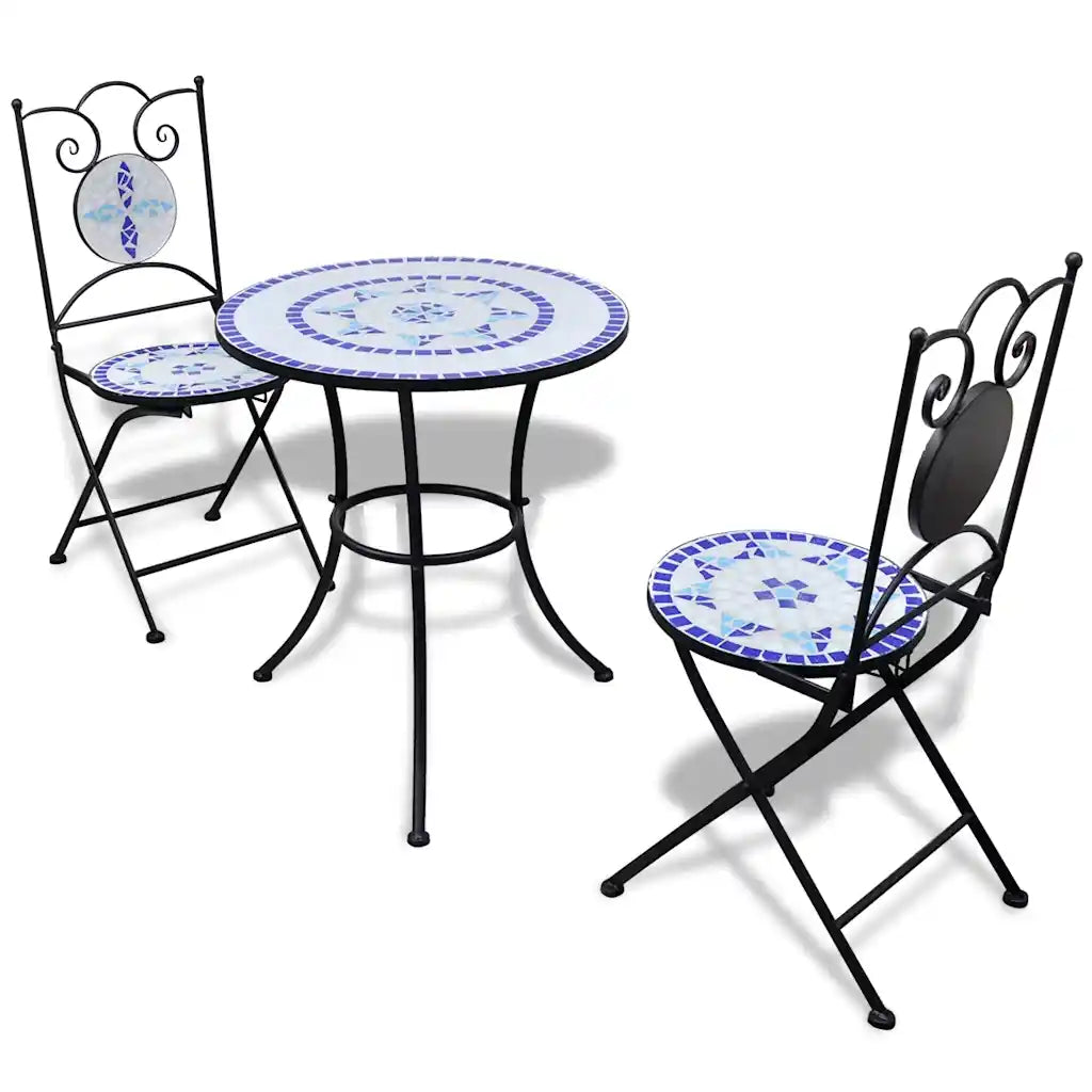 3 Piece Bistro Set Ceramic Tile  and White