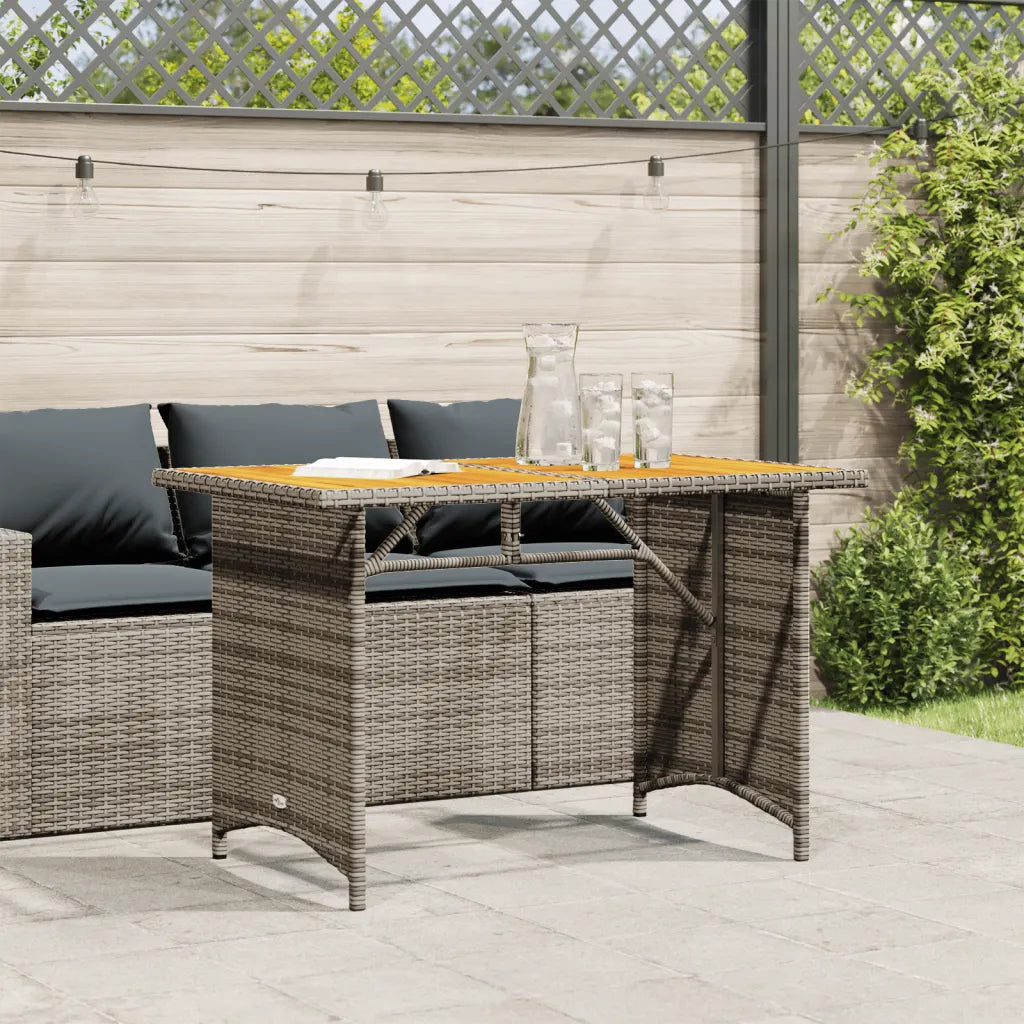 Patio Table with Wooden Top  43.3"x26.8"x27.6" Poly Rattan