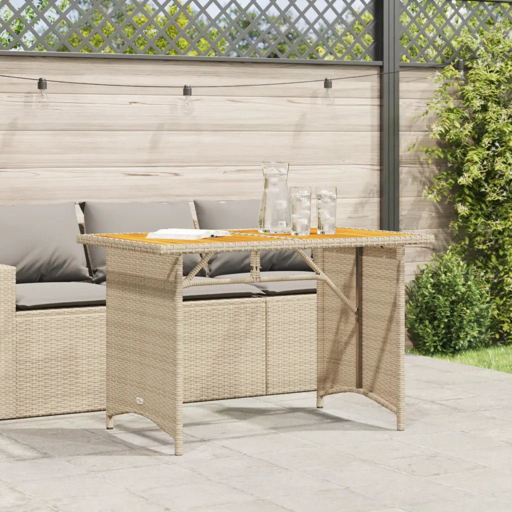 Patio Table with Wooden Top  43.3"x26.8"x27.6" Poly Rattan