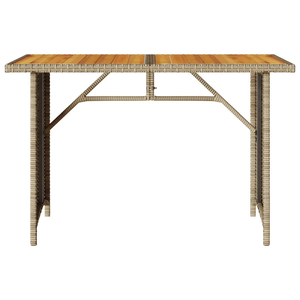 Patio Table with Wooden Top  43.3"x26.8"x27.6" Poly Rattan