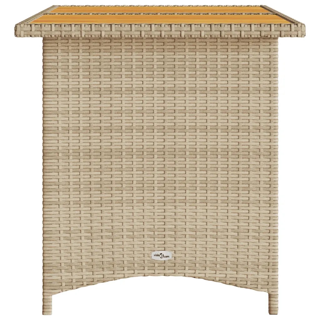 Patio Table with Wooden Top  43.3"x26.8"x27.6" Poly Rattan