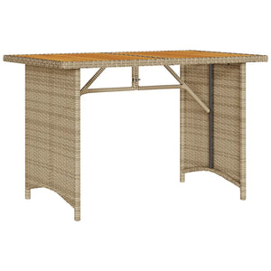 Patio Table with Wooden Top  43.3"x26.8"x27.6" Poly Rattan