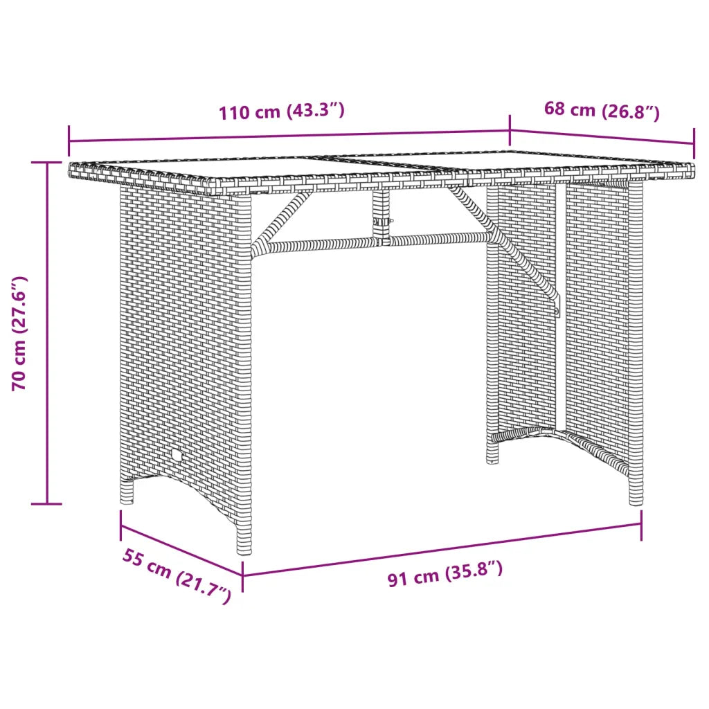 Patio Table with Wooden Top  43.3"x26.8"x27.6" Poly Rattan