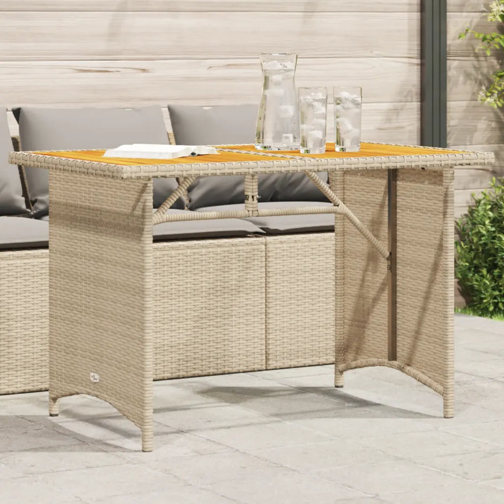 Patio Table with Wooden Top  43.3"x26.8"x27.6" Poly Rattan